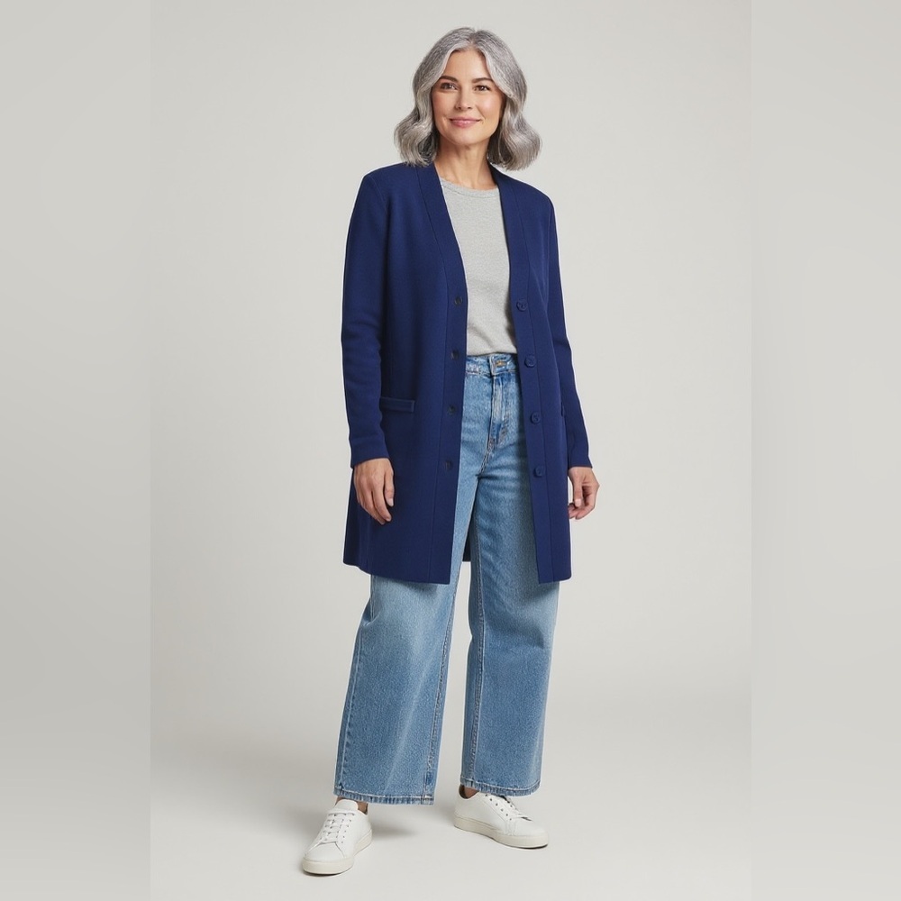 Talbots 100% Merino Wool Deep Blue Women's Cardigan Sweater
